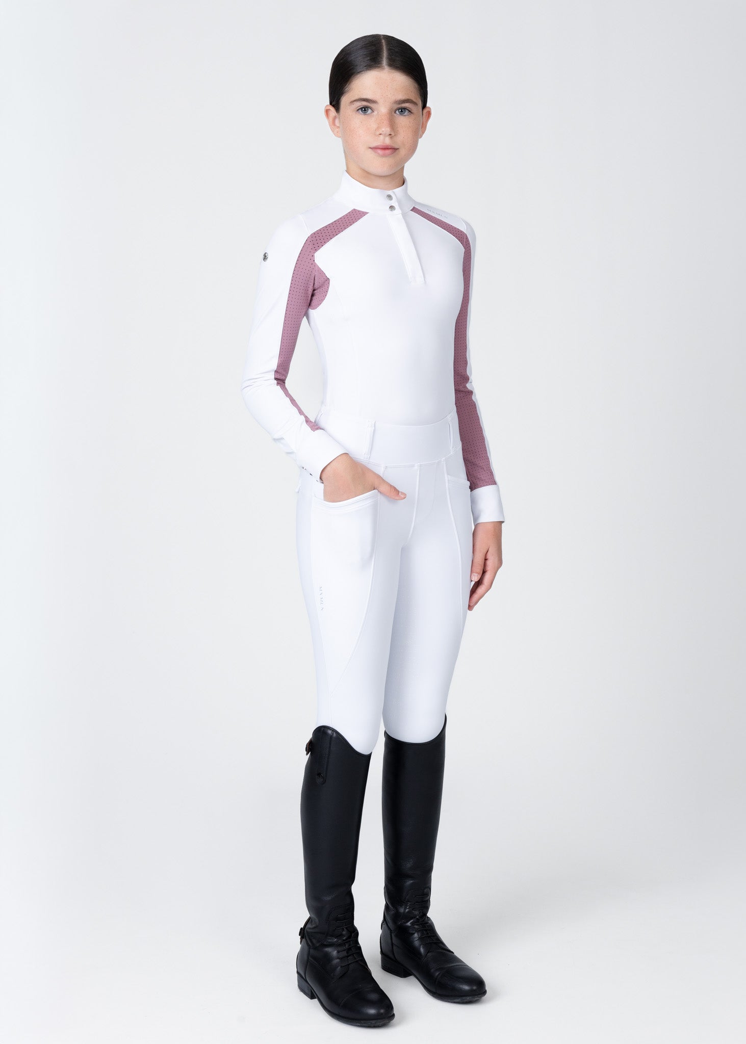 YR Aveen Long Sleeve Show Shirt (White/Mauve)