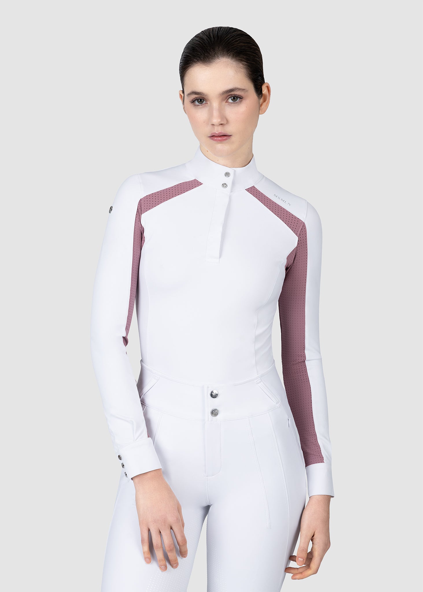 Aveen Long Sleeve Show Shirt (White/Mauve)
