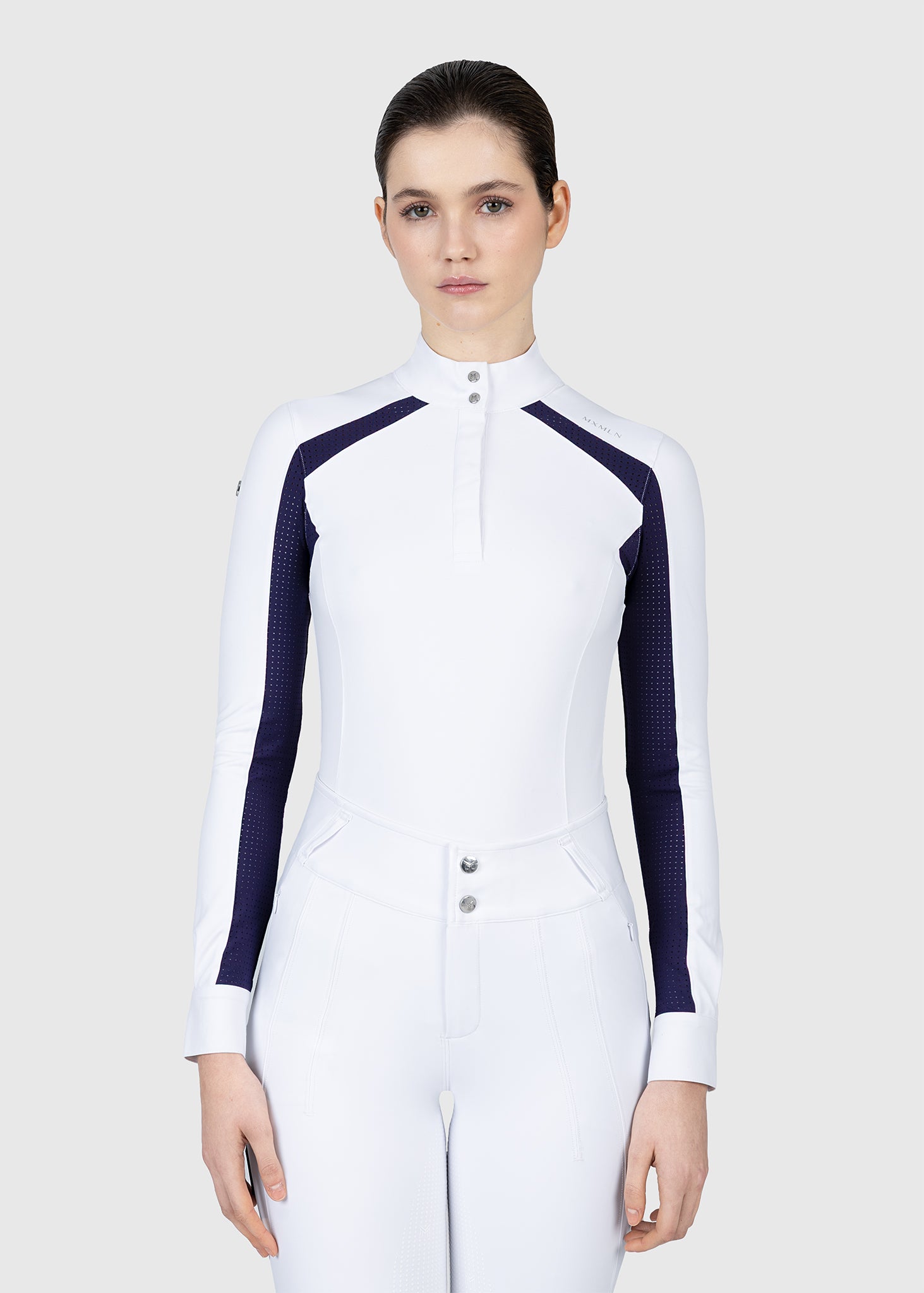 Aveen Long Sleeve Show Shirt (White/Navy)