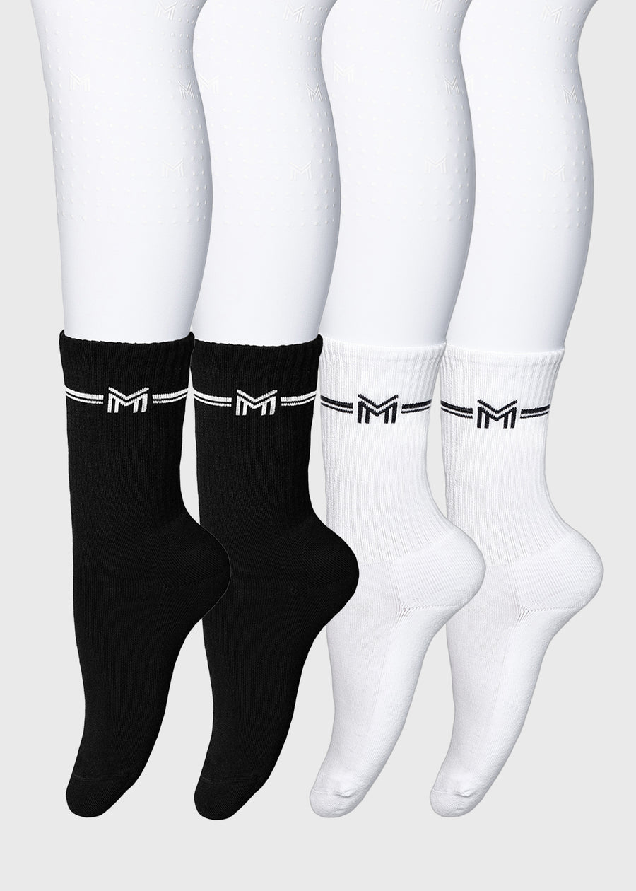 4-Pack Rise Sports Socks (Black/White)