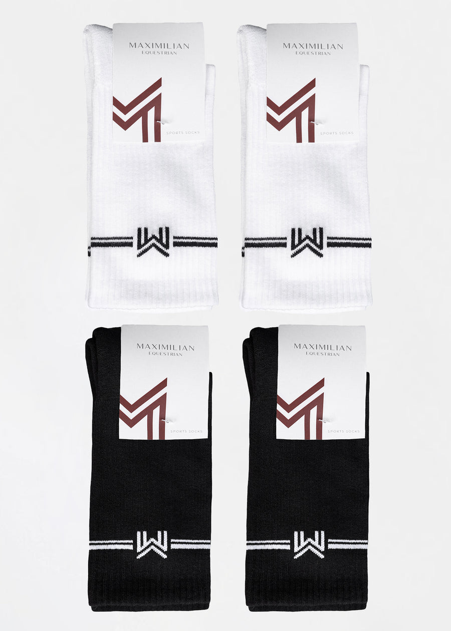 4-Pack Rise Sports Socks (Black/White)